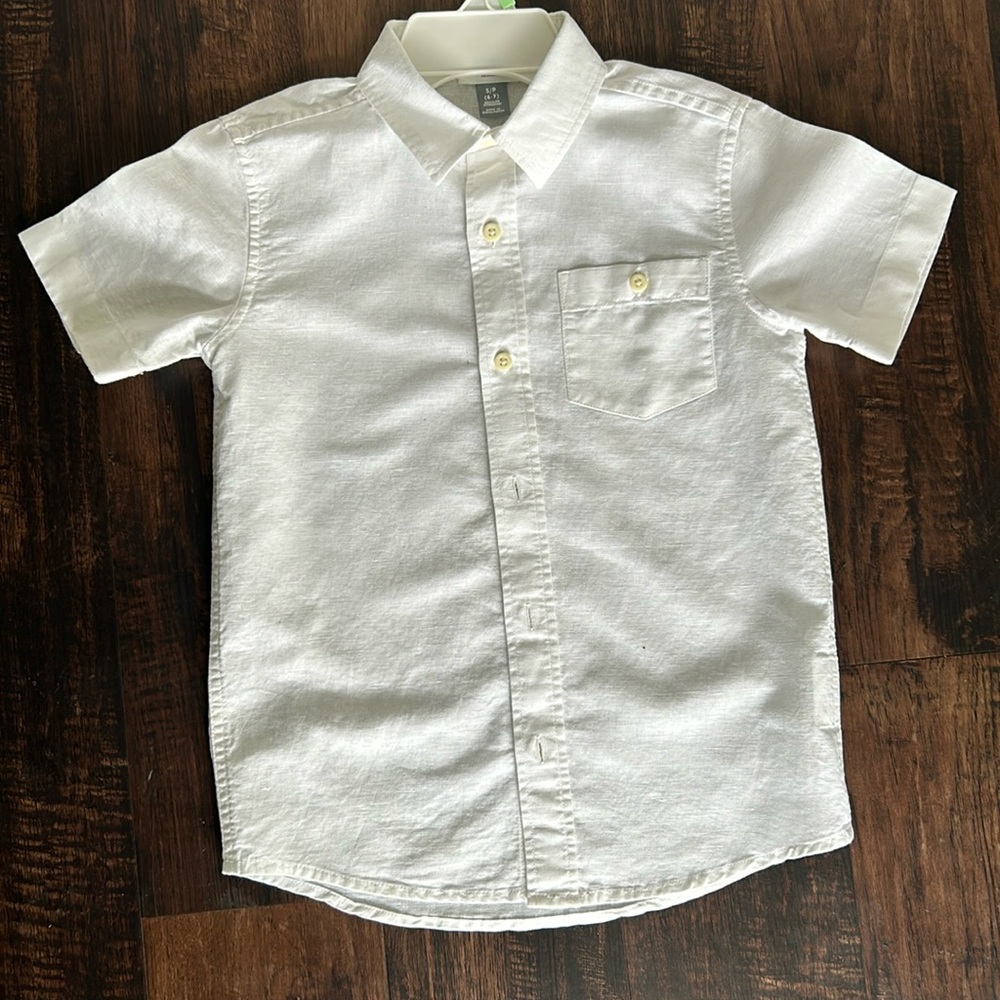 Old Navy Button down boys dressy shirt linen blend summer Easter pictures S 6-7